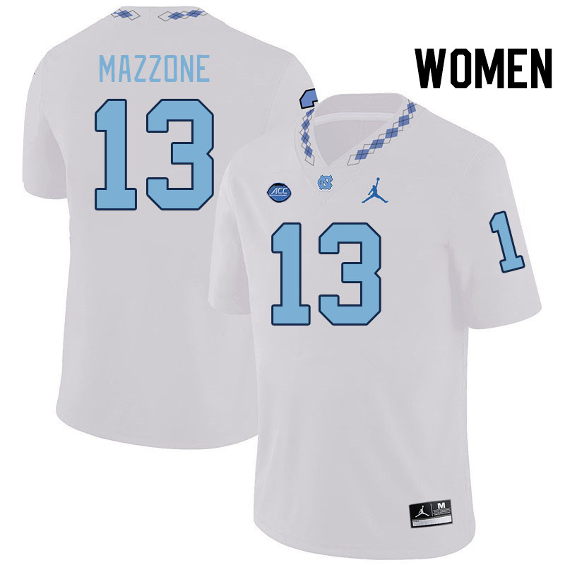 Women #13 DJ Mazzone North Carolina Tar Heels College Football Jerseys Stitched-White